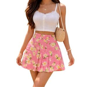 Moschino 1990s Y2K Cheap & Chic Pink Pleated Daisy Print Skirt Size 10